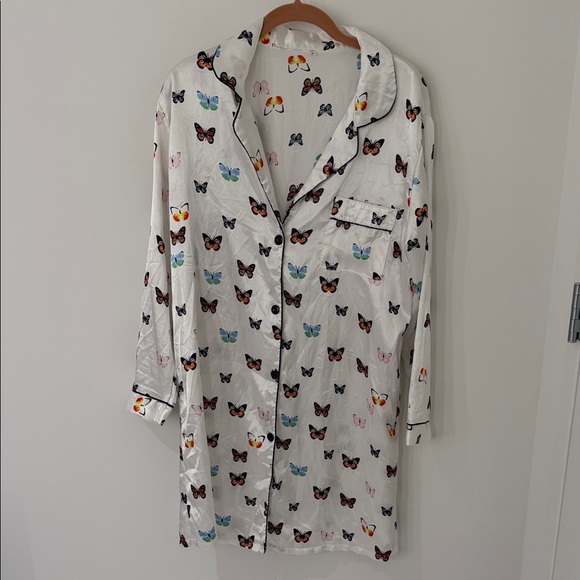 Shein Butterfly Print Pajama Shirt dress - Picture 3 of 6